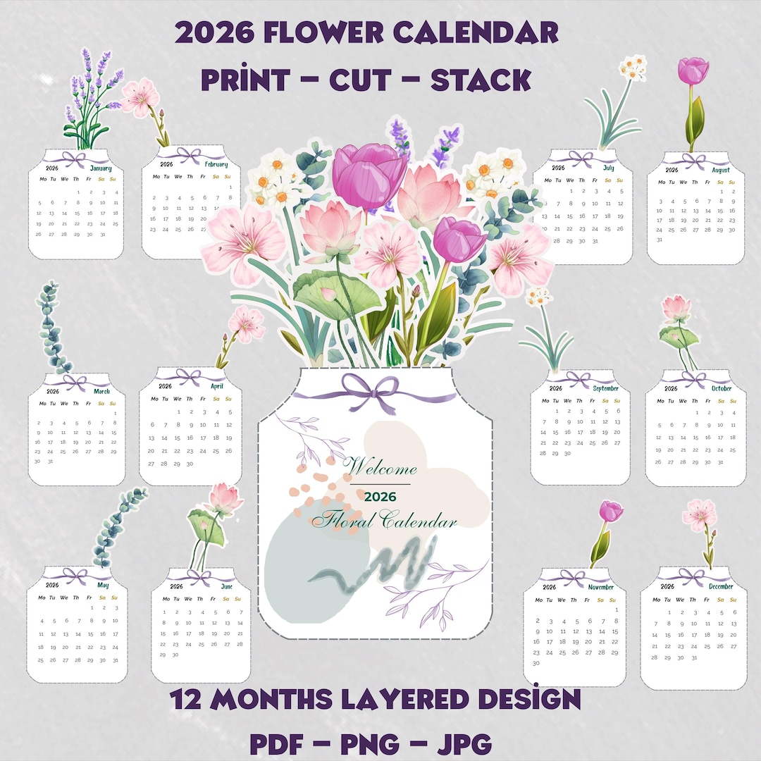 2026 Floral Calendar, Printable Flower Desk Calendar, Botanical Desk ...