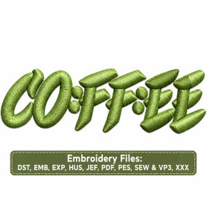Archivo de bordado 3D con diseño de café inflado, diseño de gorra para amantes del café, patrón de bordado para gorra en relieve, descarga instantánea para máquina de bordar.