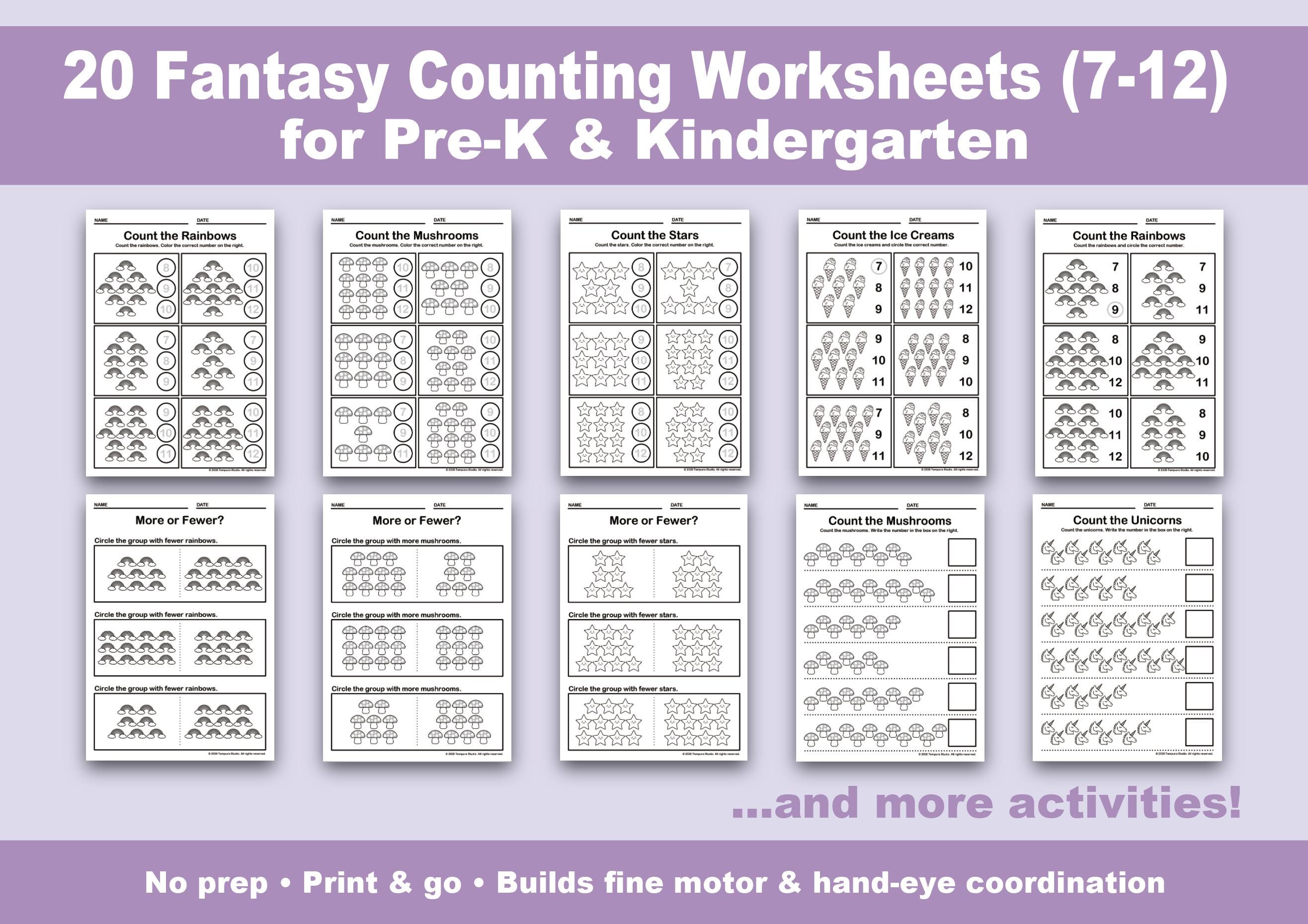 Fantasy Counting Worksheets (7-12) | Preschool, Pre-k Math Activities ...
