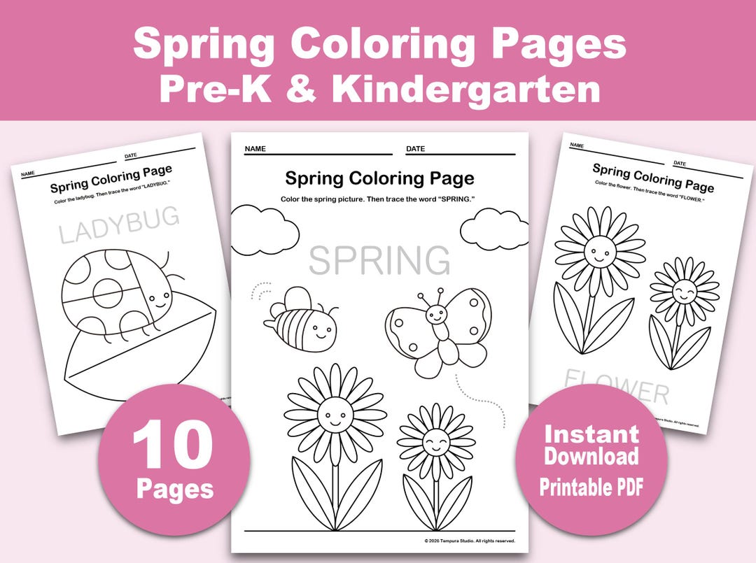 Spring Coloring Pages for Preschool & Kindergarten | 10 Printable PDF ...