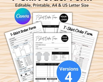 T-Shirt Order Form Template. Craft Order Form Template. Fillable Shirt Business form. Custom Shirt editable Order Form Canva Template.