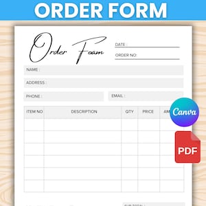 Order Form Template. Crafters Order Form Editable Template. Printable Order Form PDF. Fillable Business Order Forms. Canva Template