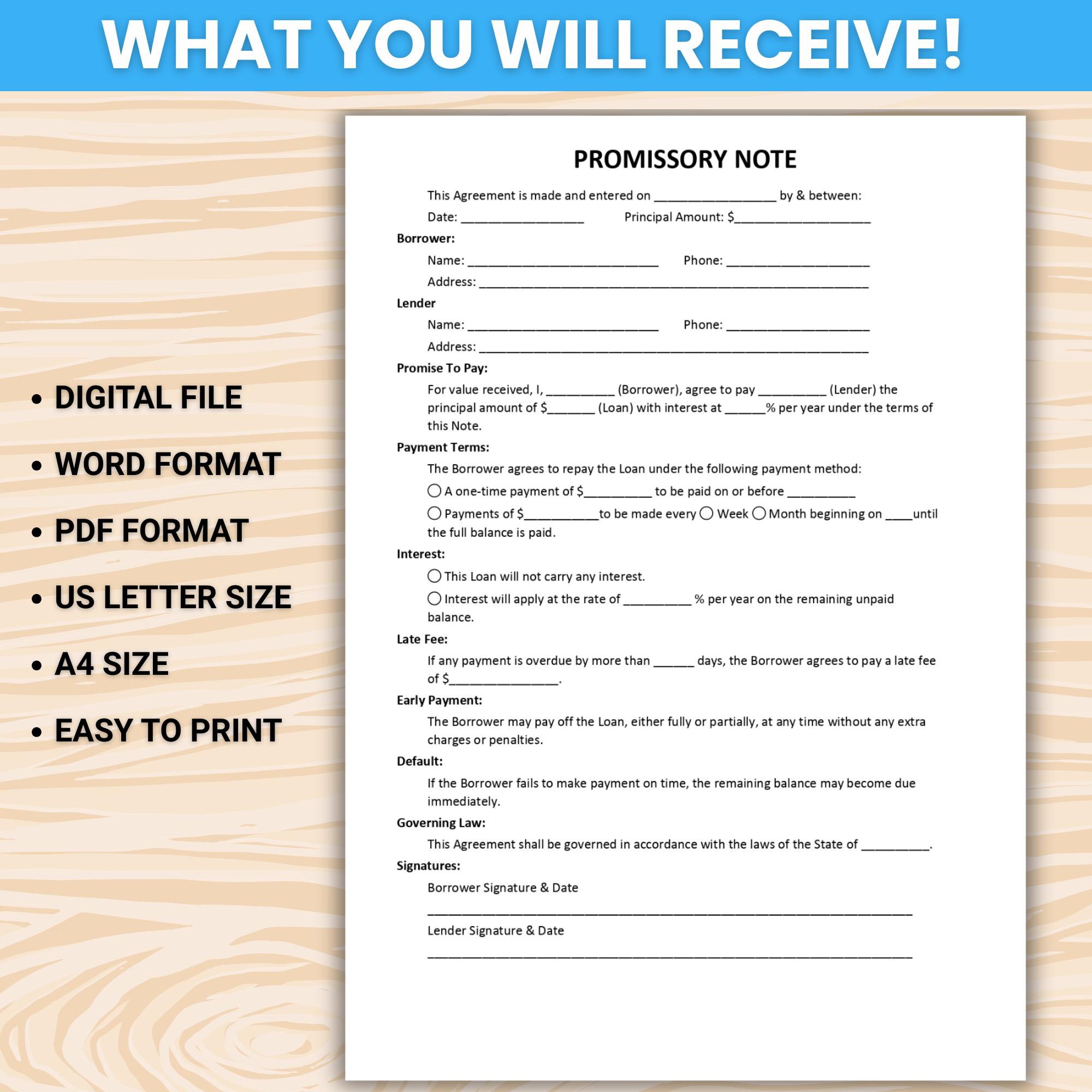 Promissory Note Agreement Template. Editable Personal Loan Agreement ...