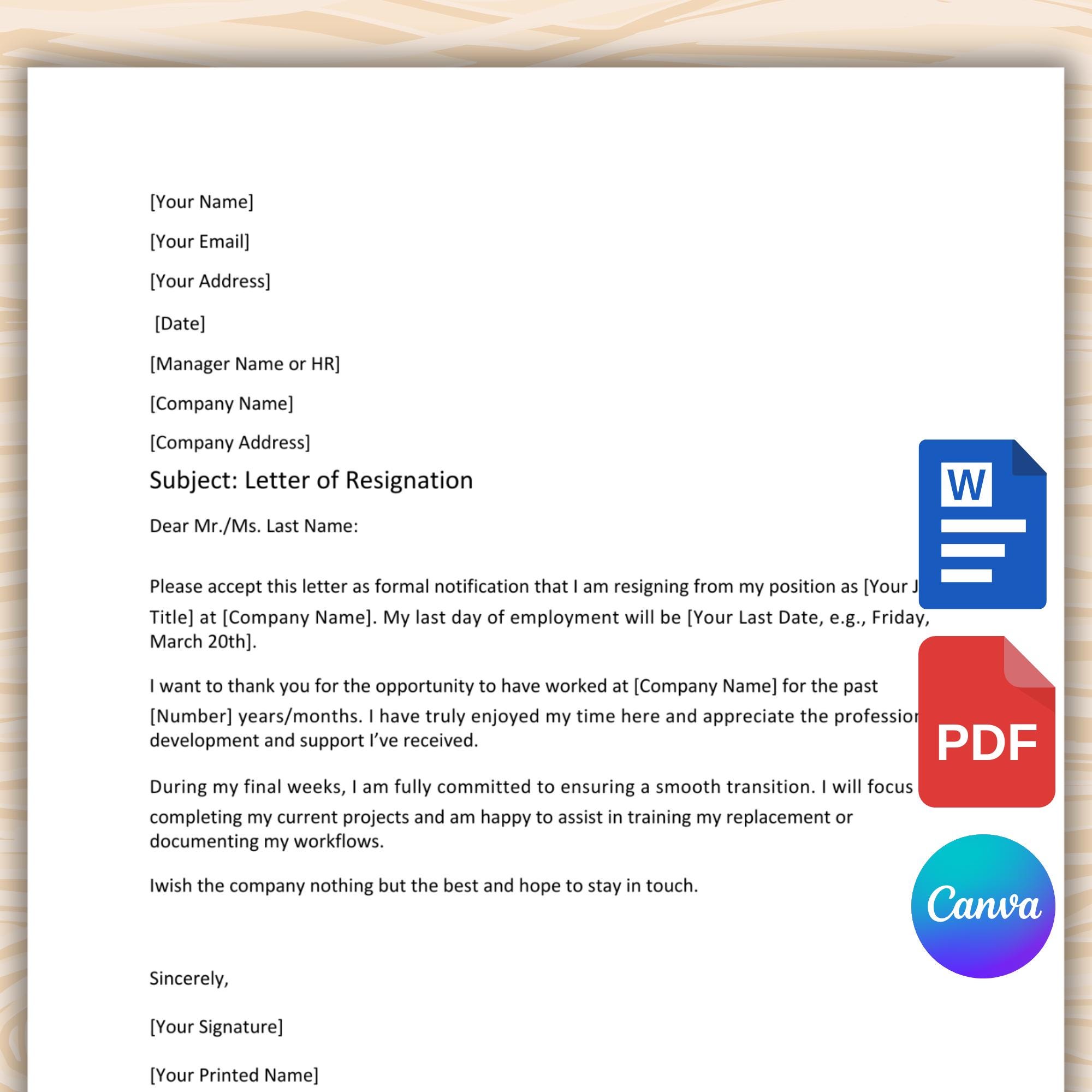 Resignation Letter Template | Canva Editable Resignation Letter ...