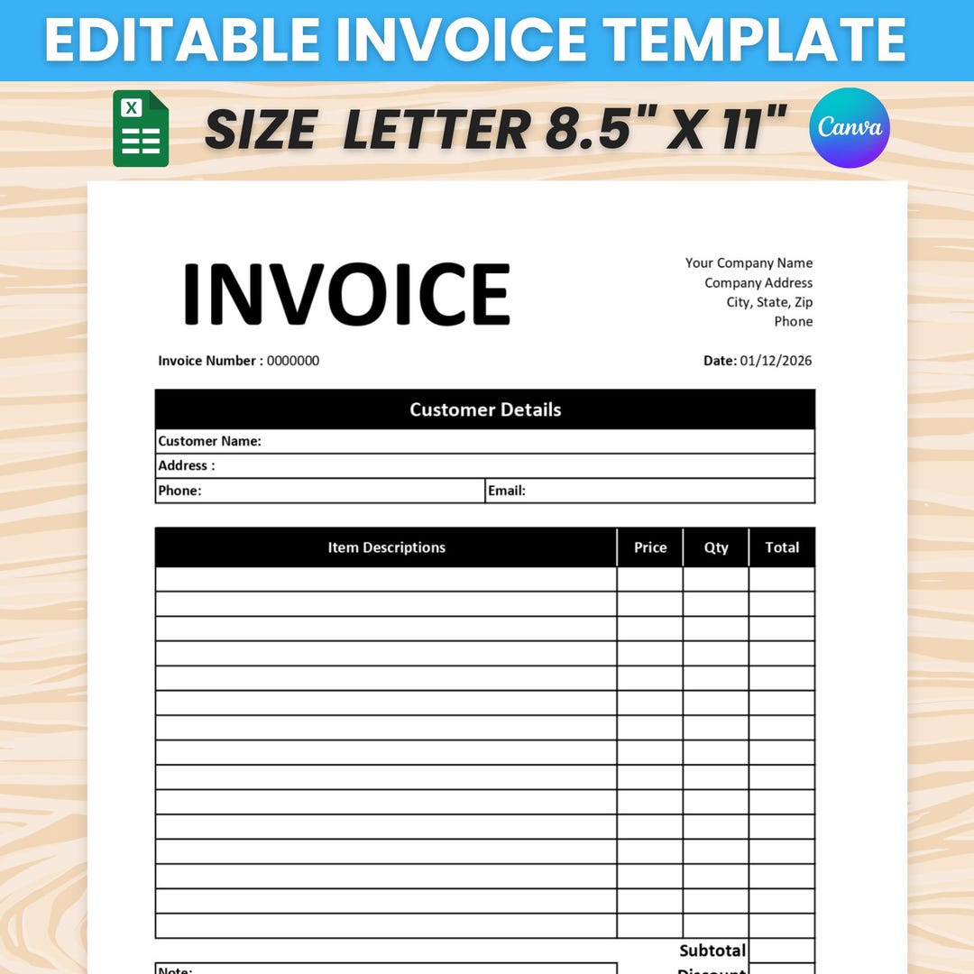 Editable Invoice Template for Small Business, Minimalist Canva Template ...