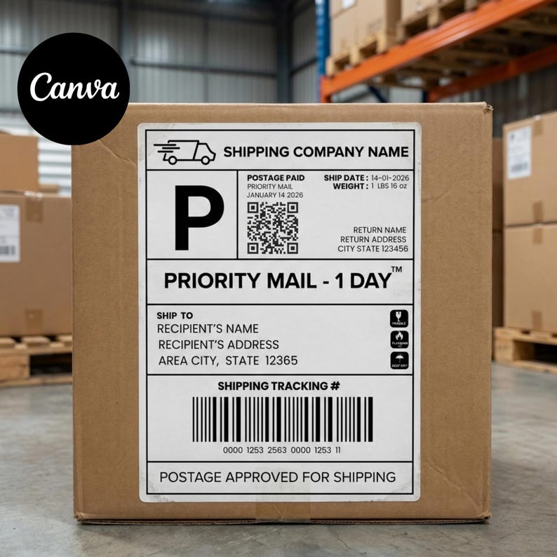 Editable Shipping Label Template | Printable Canva Design (digital