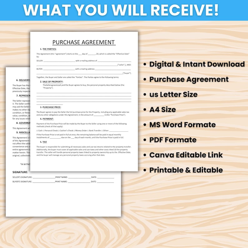Printable Purchase Agreement Template – Property Purchase Agreement ...