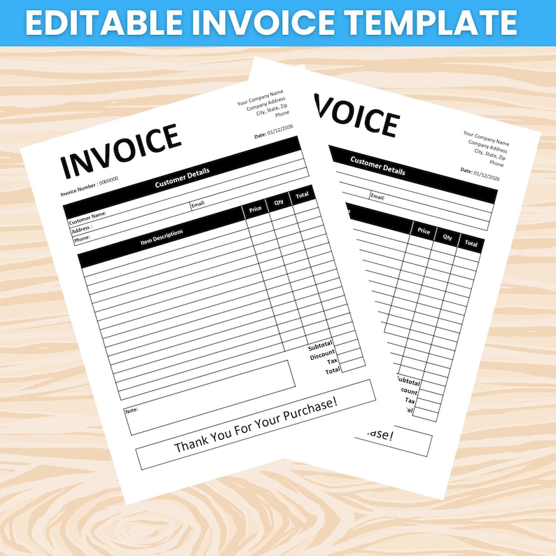 Editable Invoice Template for Small Business, Minimalist Canva Template ...