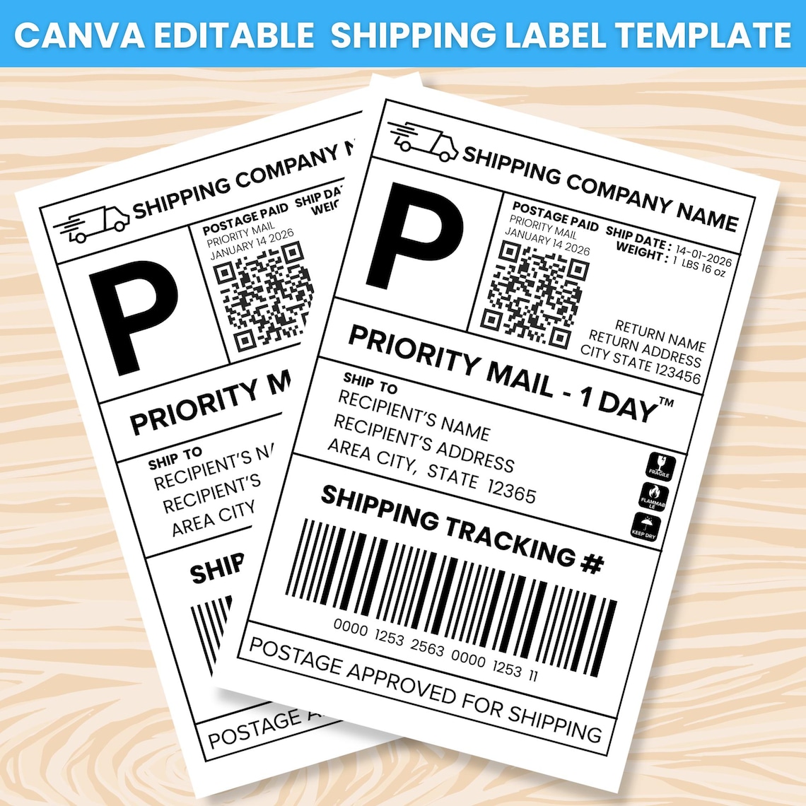 Canva Editable Shipping Label Template | Printable Mail Label (digital ...