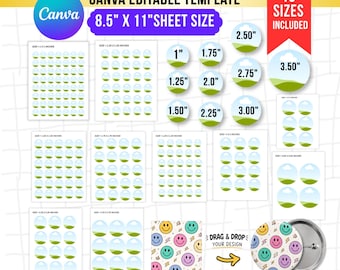 Button Pin Template Bundle. Blank Pinback Button Template. Custom Badge Button Pin Svg. Editable Circle Labels Sublimation Canva Template