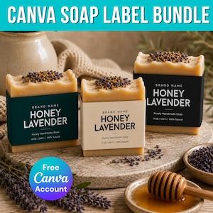 Handmade soap label template. Printable homemade soap bar wrapper template. Small business Canva editable soap label packaging template