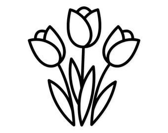 Tulip Svg File: Black And White Line Art Design