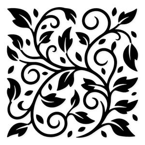 Peut inclure: Motif floral noir avec des feuilles et des vrilles sur fond blanc. Le motif symétrique présente diverses formes de feuilles et de petits points, créant un aspect décoratif et élégant. Le design convient à diverses applications.