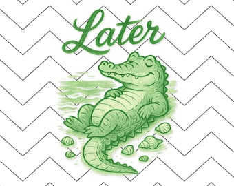 Everyday Later Gator Art: Png Hand-Drawn Relaxed Alligator Illustration