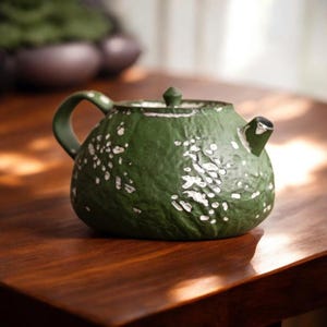 Japanese Mini Kyusu Teapot – Green Ceramic Wabi Sabi Tea Pot, Zen Gift