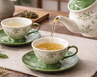 Japanese Porcelain Teapot Cups Floral Vintage Elegant Afternoon Gift Kitchen Decor