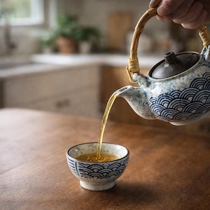Japanese Gongfu Tea Set – 250ml Ceramic Teapot With 2 Cups Seigaiha Pattern