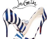 Striped Christian Louboutin Watercolour Illustration giclée Print