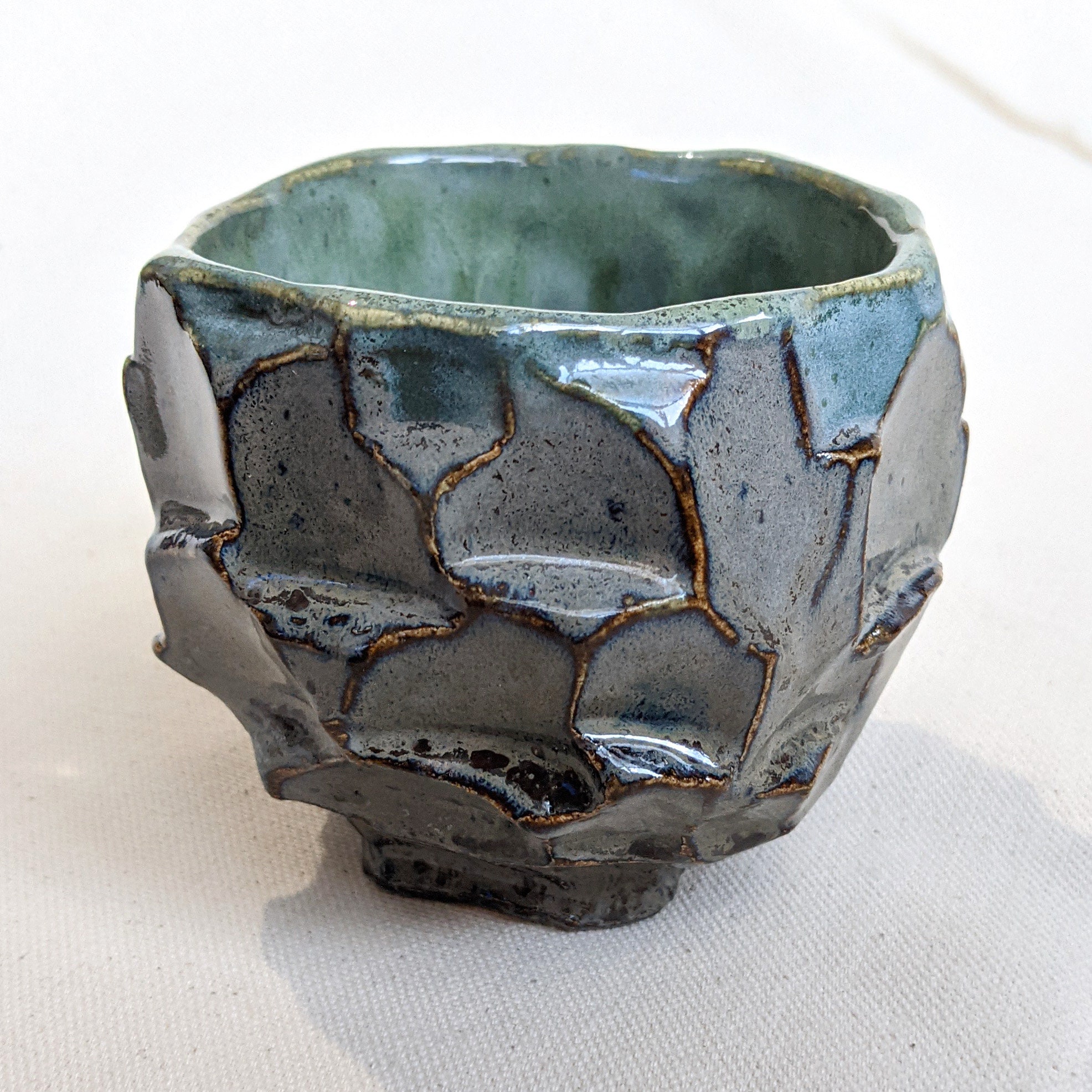 Handmade Hand Carved Japanese Kurinuki Style Cup Teal Bowl Etsy