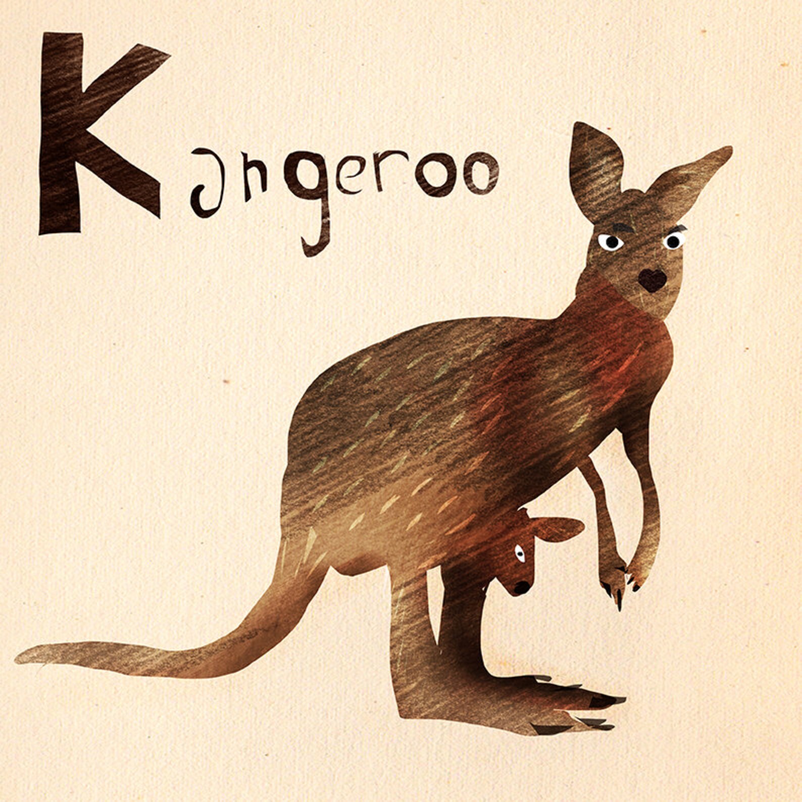 Animal Alphabet Illustrated Kangaroo Nursery Wall Art Giclée | Etsy