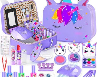 2 in 1 Kids Makeup Kit for Girls Washable Cosmetic & Nail Art Set with