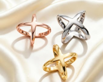 Anillo de bufanda con cruz hecho a mano, minimalista, con forma de X, en oro, plata y oro rosa. Elegante pasador para bufandas de seda. Regalo para ella.