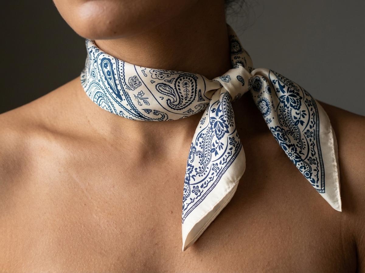Foulard Carré En Soie Vintage Soraya - Motif Floral Beige - Cadeau Idéal Pour Femme - FO631
