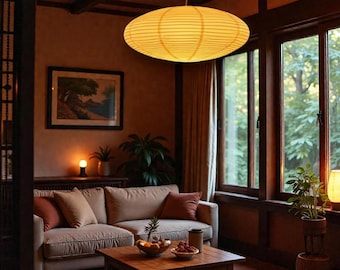 Paper Pendant Lamp, White Rice Paper, Handmade, Modern Minimalist Home Lighting