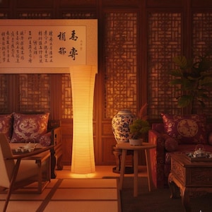 Paper Floor Lamp, Rice Paper, White, Handmade, LED Light, Home Use