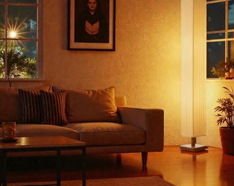 Lámpara de pie moderna con pantalla de tela, LED, luz cálida, diseño minimalista, decoración para sala de estar.