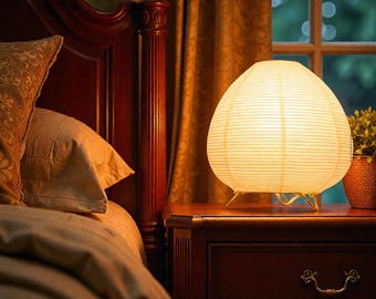 Paper Table Lamp, Rice Paper, White, Handmade, Minimalist, For Bedroom & Living Room