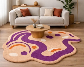 Abstract Irregular Shape Tufted Rug Modern Colorful Area Rug Handmade Wool Accent