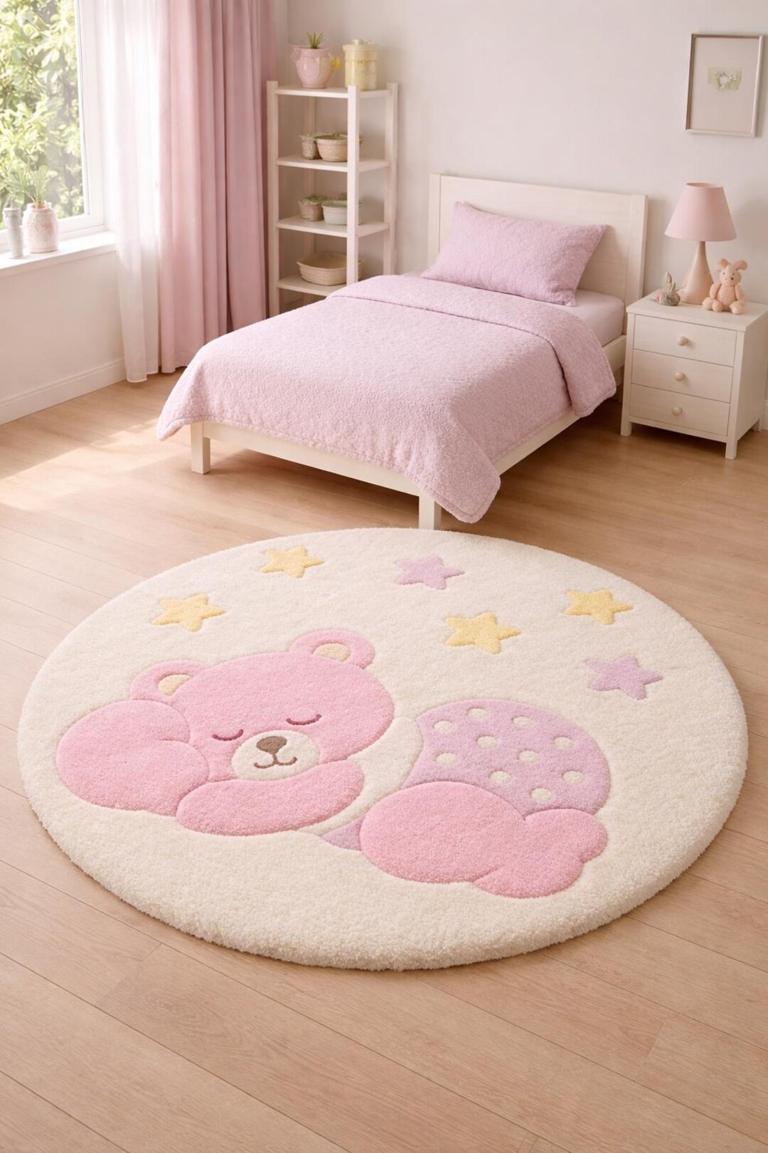 Baby Sleep Rug Sleeping Teddy Bear Round Rug Kids Room Nursery Carpet Soft Plush Baby ...