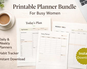 Printable Planner Bundle for Busy Women | Minimal Daily and Weekly Planner & Habit Tracker | A4 I US Letter