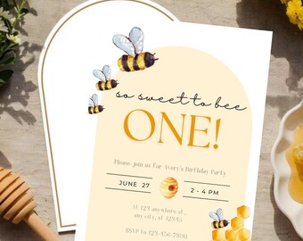 Honey Bee Birthday Invitation Template, Kids Printable Invite (Digital)