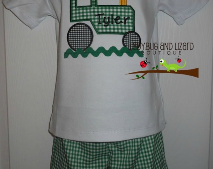 Children's Tractor Print Gingham Trim Baby One-Piece main image 1