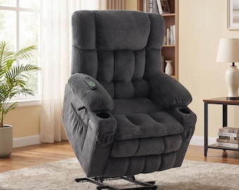 MCombo Dual Motor Power Lift Recliner Chair for Elderly, Infinite Position Lift Chair with Massage, Heat, USB Ports, Cup Holders, Dark Gray