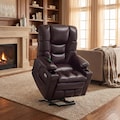 MCombo Large Triple Motor Power Lift Recliner Chair for Tall Elderly, Adjustable Headrest, Massage, Dual Heating, Faux Leather, Dark Brown