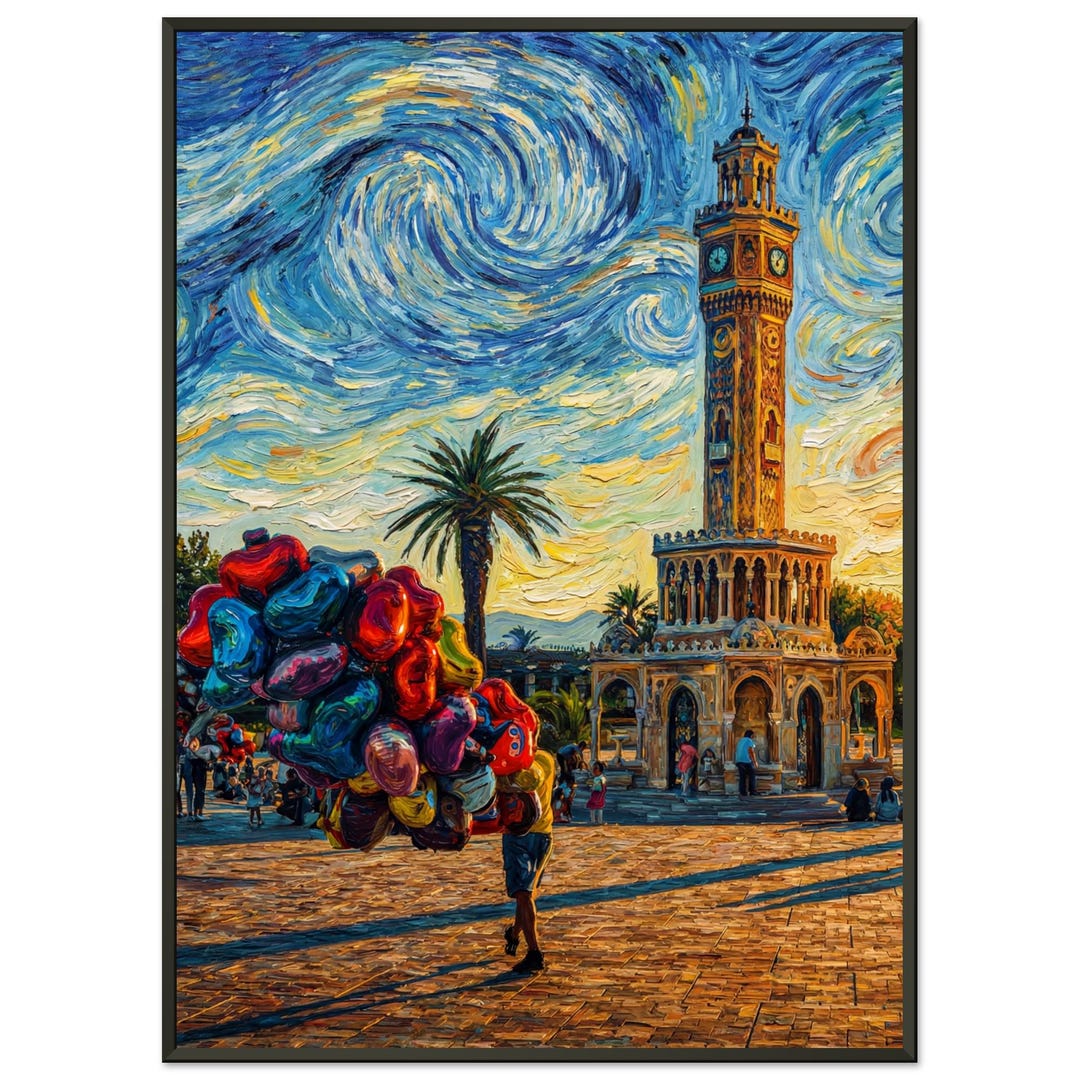 Izmir Poster Türkiye – Konak Clock Tower Art Print, Colorful Cityscape ...