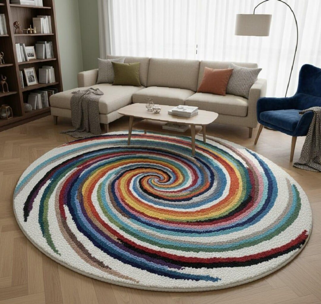 Hand-tufted Spiral Area Rug, Colorful Abstract Swirl Carpet, Modern ...