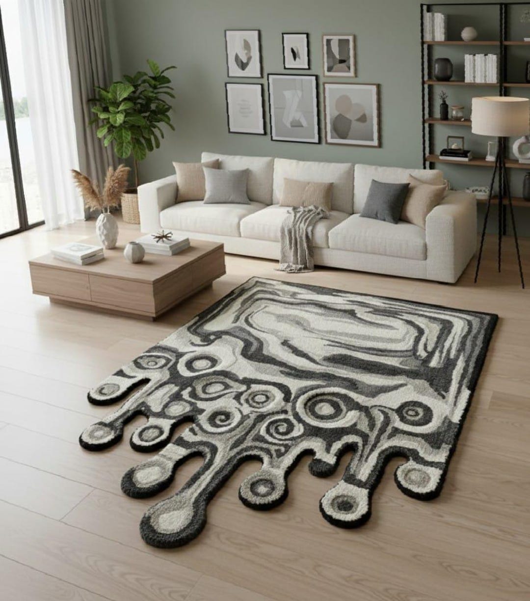 Dripping Rug Abstract Dripping Area Rug, Modern Monochrome Melting Design - Etsy