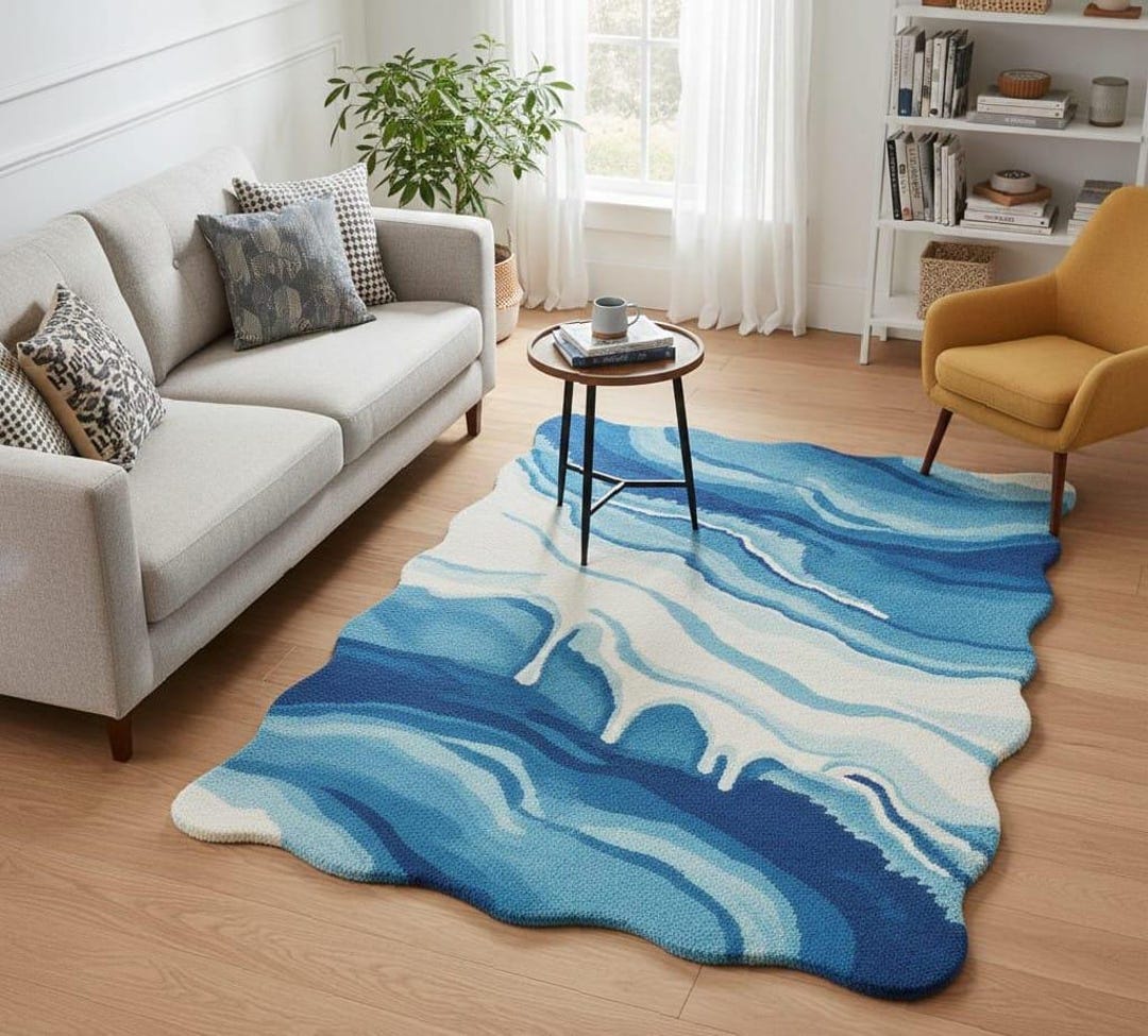 Hand Tufted Wool Wave Rug – Abstract Coastal Decor - Etsy