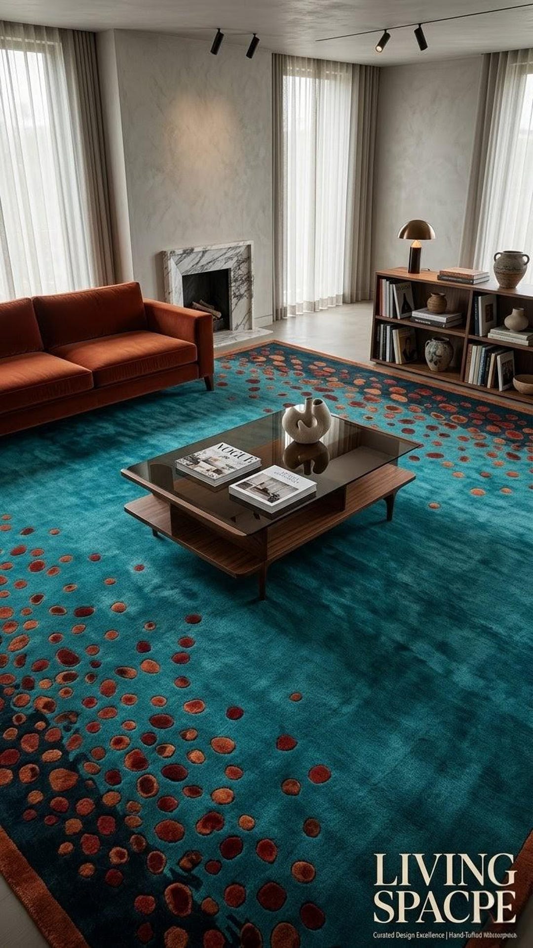 Teal Orange Rug Retro Mid Century Modern Teal Orange Rug, 1970s Style Abstract Area Rug ...