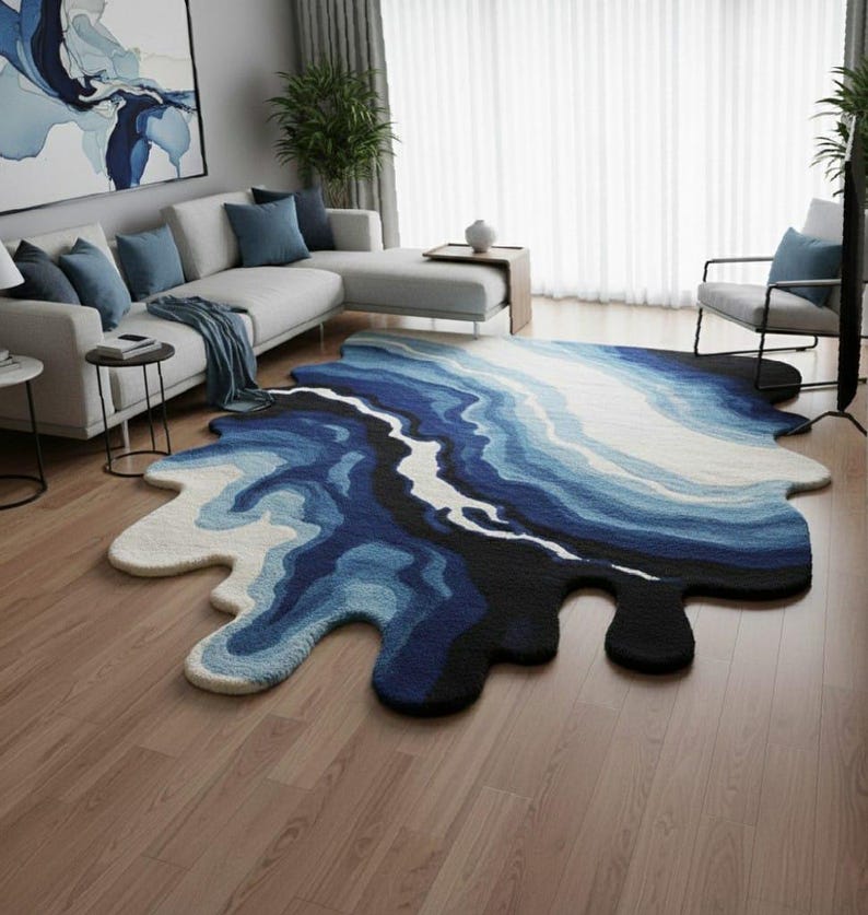 Melting Liquid Drip Area Rug, Abstract Ocean Hand Tufted Area Carpet ...