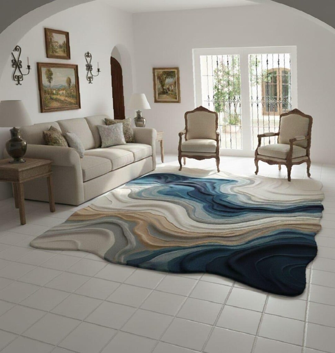 Hand-tufted Ocean Wave Rug, 3D Topographic Acrylic Wool Blend - Etsy