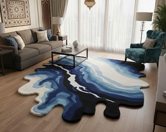 Melting Liquid Drip Area Rug, Abstract Ocean Hand Tufted Area Carpet - Unique Fluid Art Rug for Living Room, Bedroom & Kids Decor
