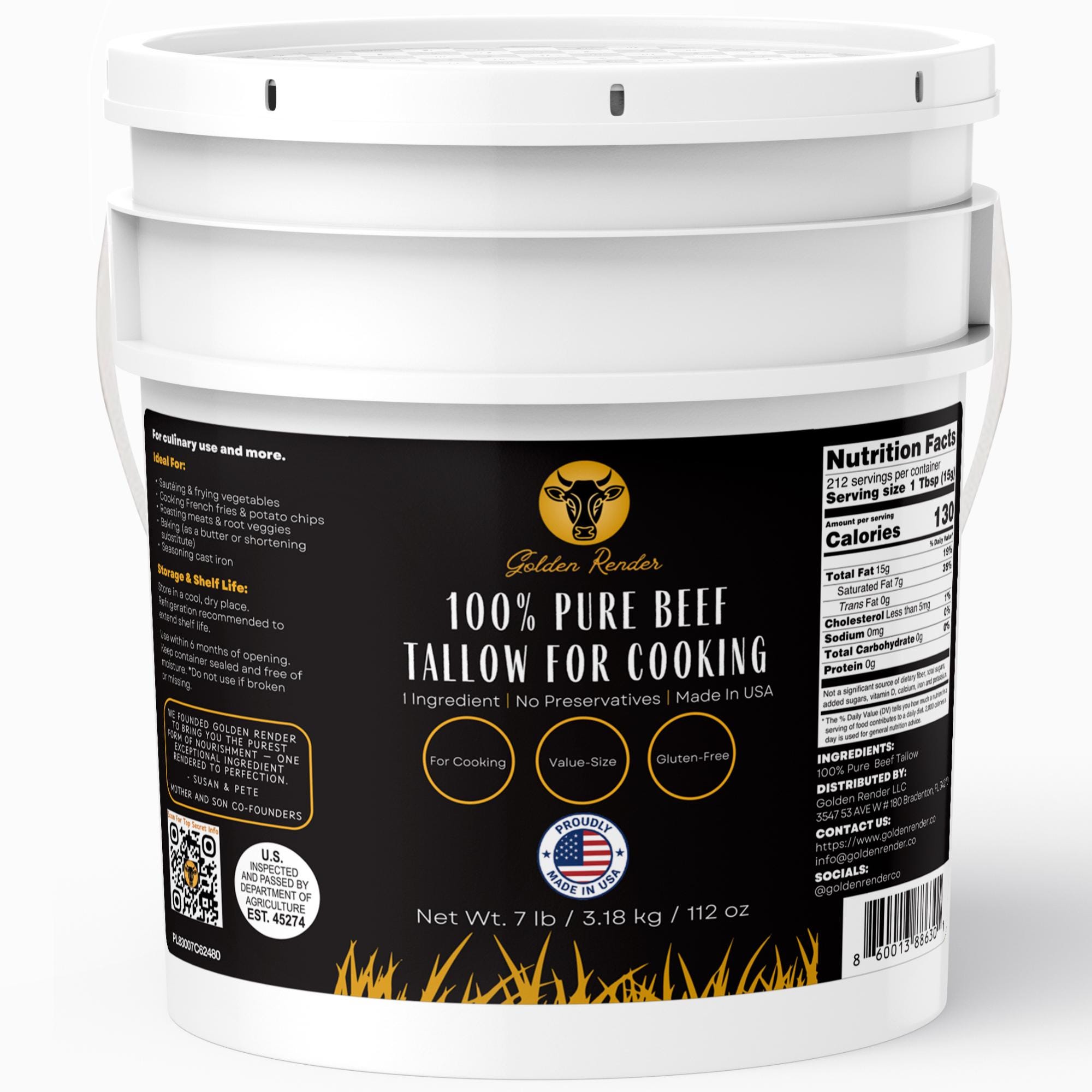 100% Pure Beef Tallow - 7lb Bulk Size for Cooking & Skincare