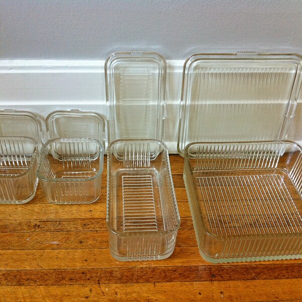 Full Vintage SET of 4 Stacking FEDERAL GLASS Company 40s Refrigerator Leftover Containers