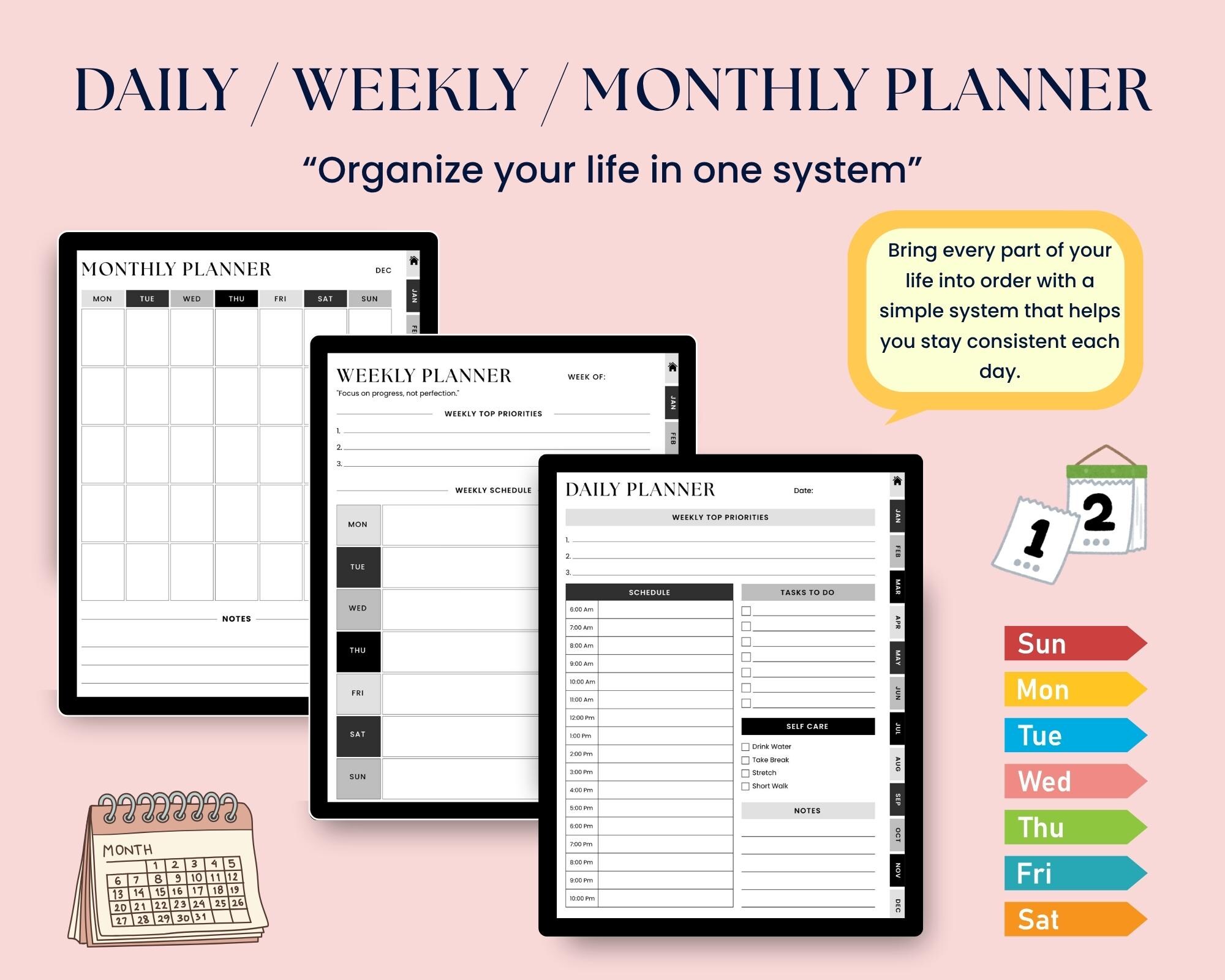 2026 Monochrome ADHD Digital Planner | Minimal Focus & Productivity PDF ...
