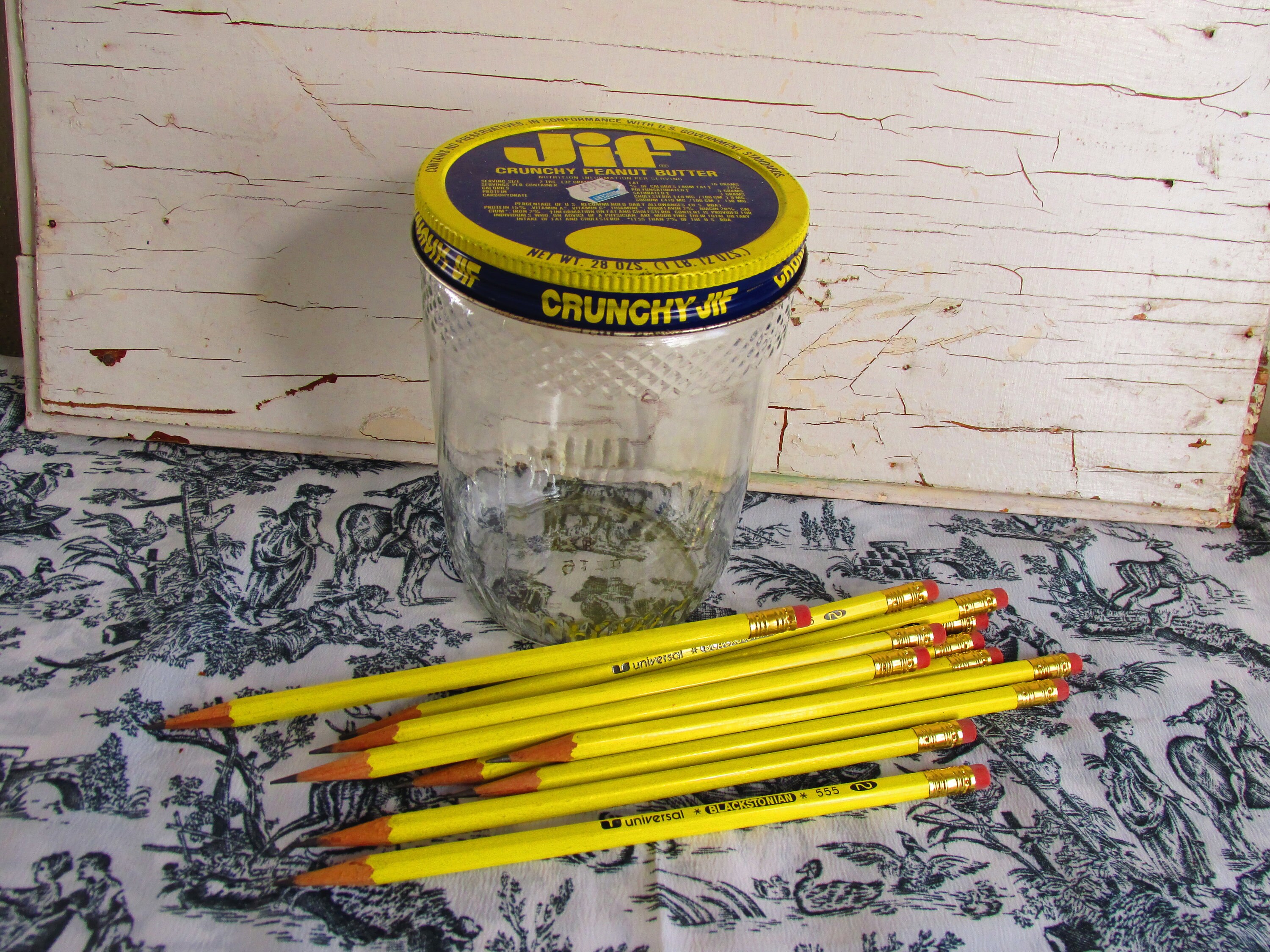 Vintage Peanut Butter Glass Jar/Jif Brand/Yellow and Blue Tin Etsy